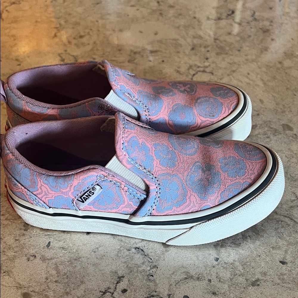 Vans Floral Pink and Blue Slip-Ons. Size 11. GUC